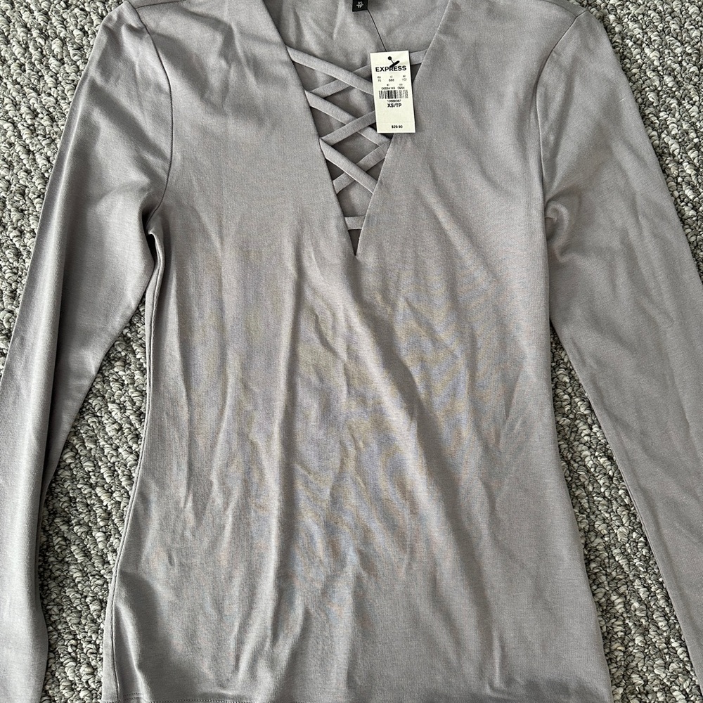 Express Silver Crisscross Long Sleeve Blouse